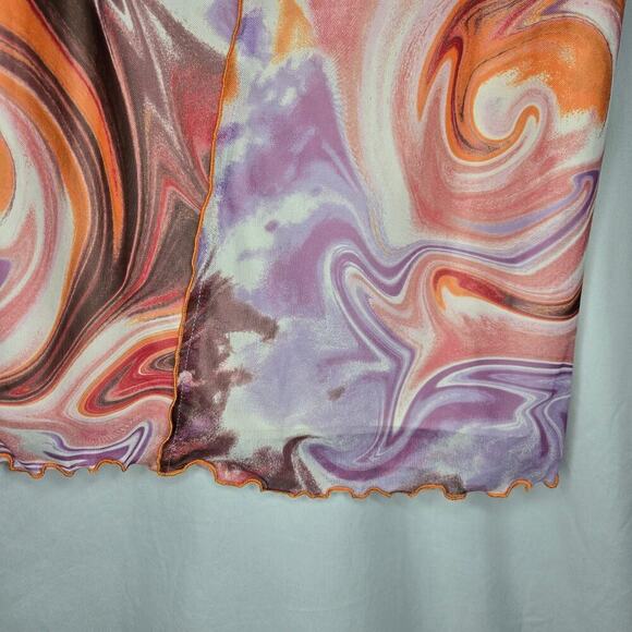 Love, Fire Women's Mesh Swirl Y2K Midi Skirt Size L Rave Funky Festival Pull-On - Picture 3 of 12